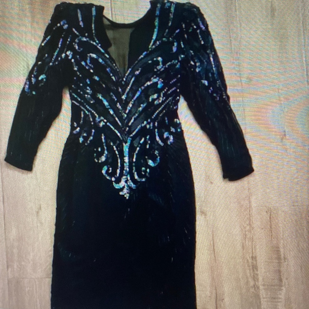 Elegant Black and Blue Sequin Dress